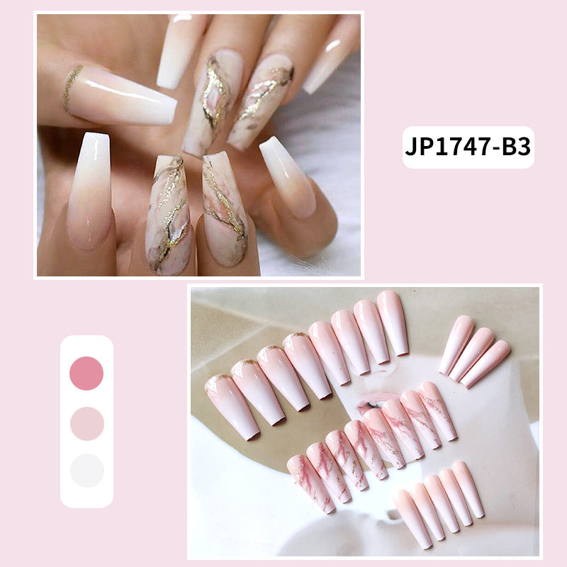 Wholesale Extra Long Nails Nude Pink Gradient Gold Foil Nail Stickers
